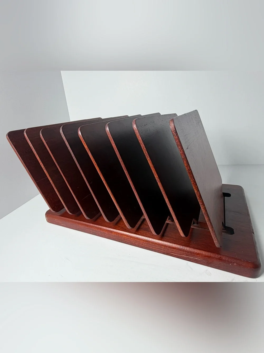 Vintage Wood Levenger Desk Organizer MCM Style 8 Moveable Partitions Retro Rare